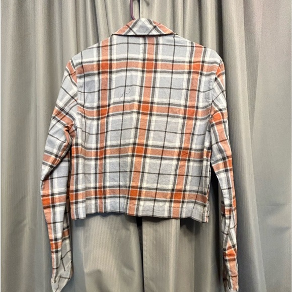 Vans Cropped Button Up Flannel, Size Med Blue/Grey - Picture 4 of 5